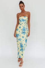 City Of Stars Strapless Maxi Dress Floral Yellow