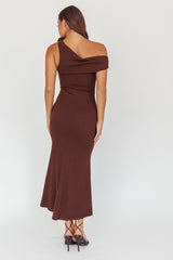 Mazon One-Shoulder Knit Maxi Dress Chocolate