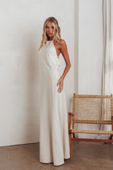 Gracie Halter Tied Back Maxi Dress Oatmeal