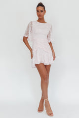 Leona Half Sleeve Frill Trim Dress Embroidered Blush