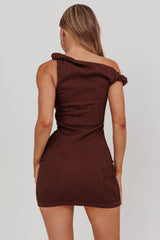 Lingering Love One-Shoulder Mini Dress Brown