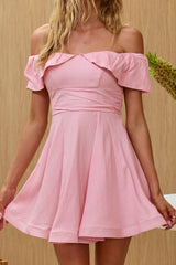 Lillianne Off-Shoulder A-line Mini Dress Pink
