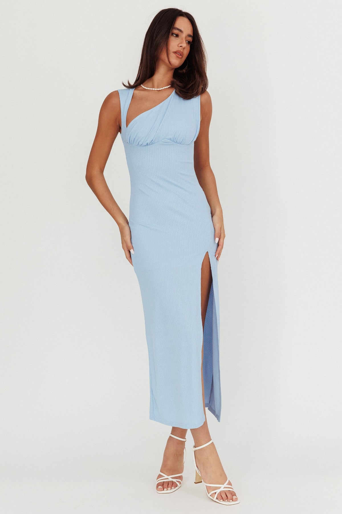 Daleela Asymmetric Neckline Maxi Dress Blue