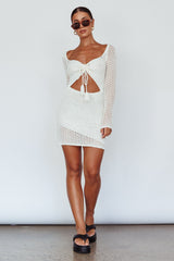 Jamaica Bell Sleeve Crochet Mini Dress White