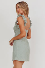 Annie Ruffle Shoulder Strap Mini Dress Olive