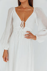 Kylin Balloon Sleeve Tied Bust Maxi Dress White
