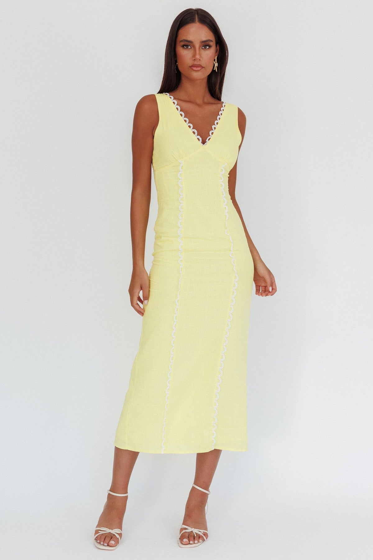 Chamberlain Scallop Trim V-Neck Maxi Dress Butter